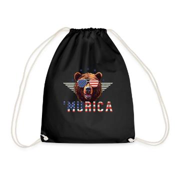 Grizzly Bear Sunglasses Murica Flag Gift - Drawstring Bag - black - Front