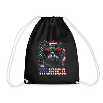 Cat Sunglasses Murica America Flag Gift - Drawstring Bag - black - Front