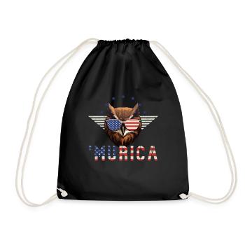 Owl Sunglasses Murica America Flag Gift - Drawstring Bag - black - Front
