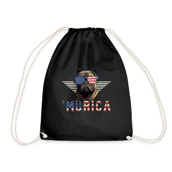 Pug Sunglasses Murica America Flag Gift - Drawstring Bag - black - Front