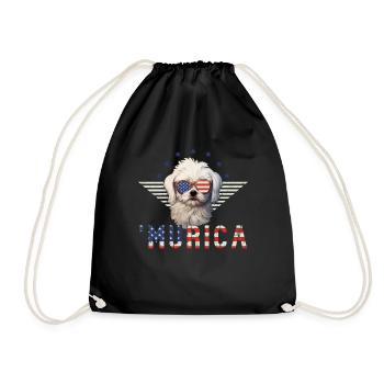 Maltese Sunglasses Murica Flag Gift - Drawstring Bag - black - Front