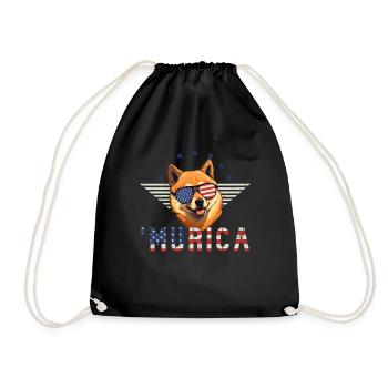 Shiba Inu Sunglasses Murica Flag Gift - Drawstring Bag - black - Front