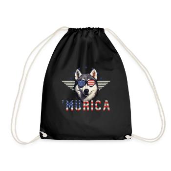 Siberian Husky Sunglasses Murica Flag - Drawstring Bag - black - Front