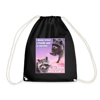 Sad Raccoon Funny Raccon Meme Trash Panda - Drawstring Bag - black - Front