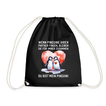Wenn Pinguine Ihre Liebe finden Pärchen Sprüche - Turnbeutel - Schwarz - Vorne