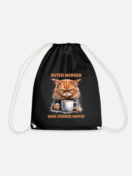 Guten Morgen ganz dünnes Kaffee lustige Katze - Turnbeutel - Schwarz