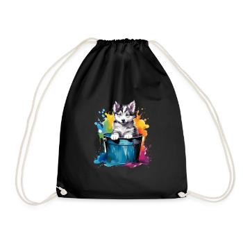 Siberian Husky Niedlicher Hund Farbeimer - Turnbeutel - Schwarz - Vorne