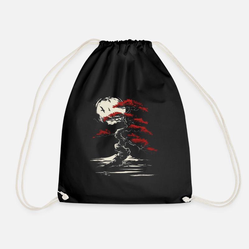 Bonsai Tree Japanese Culture Buddhist Aesthetic - Drawstring Bag - black