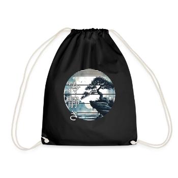 Bonsai Tree Japan Landscape Calmness Aesthetic - Drawstring Bag - black - Front