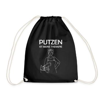 Putzen ist meine Therapie lustige Putzfrau Sprüche - Turnbeutel - Schwarz - Vorne