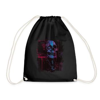 Skull Digital Horror Glitchcore Grunge Weirdcore - Turnbeutel - Schwarz - Vorne