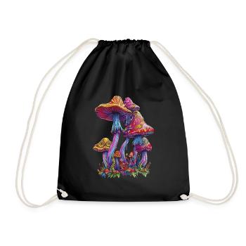 Psychedelic Magic Mushrooms Pilze Festival - Drawstring Bag - black - Front