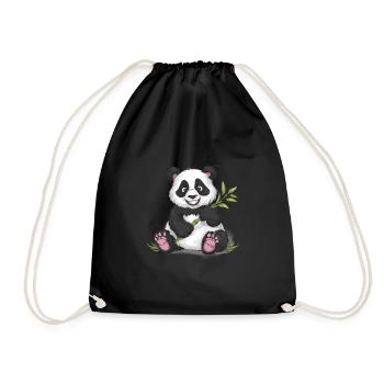 Niedlicher Panda Bambus Wald Tier Tierwelt - Turnbeutel - Schwarz - Vorne