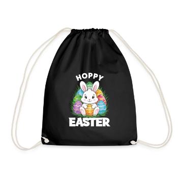 Frohe Ostern Hase Osterei Hoppy Easter - Turnbeutel - Schwarz - Vorne