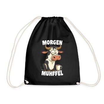 Morning Muhffel Morning Grouch Funny Cow Coffee - Drawstring Bag - black - Front