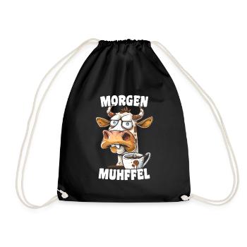 Morning Muhffel Morning Grouch Funny Coffee Cow - Drawstring Bag - black - Front