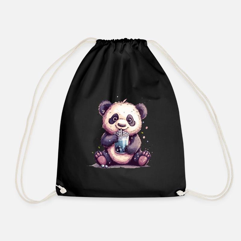 Niedlicher Panda mit Tee - Turnbeutel - Schwarz