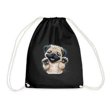 Super Cute Niedliche Bulldogge Mops Hund Schleckt - Turnbeutel - Schwarz - Vorne
