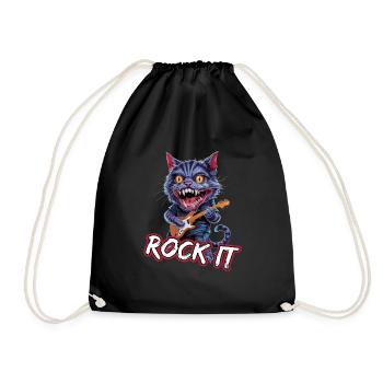 Rock It KatzeMusiker mit E-Gitarre - Turnbeutel - Schwarz - Vorne