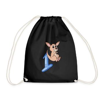 1 an - Inscription à l’école - Motif kangourou - Numéro 1 - Sac de sport léger - noir - Devant