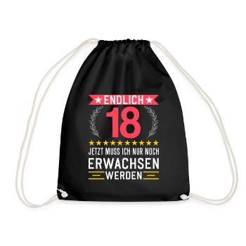 Endlich18 Jahre alt Volljährig Erwachsen werden - Turnbeutel - Schwarz - Vorne