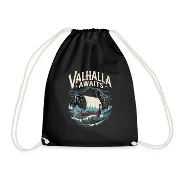 Wikingerschiff Valhalla Awaits für eine Wikinger - Turnbeutel - Schwarz - Vorne