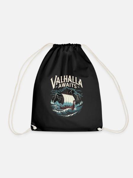 Wikingerschiff Valhalla Awaits für eine Wikinger - Turnbeutel - Schwarz