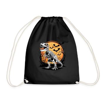 Halloween Skelett Dinosaurier mit Kürbis - Turnbeutel - Schwarz - Vorne