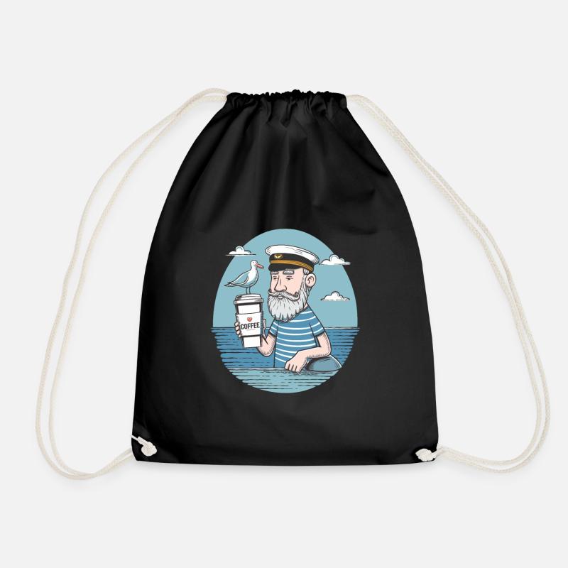 Vintage Seemann genießt Kaffee Nautisch - Turnbeutel - Schwarz