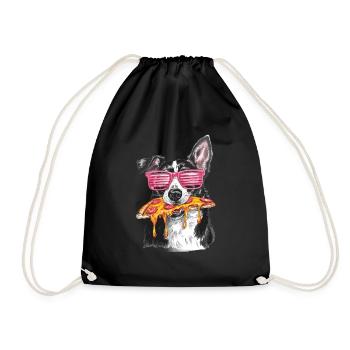 Cooler Border Collie Pizza - Turnbeutel - Schwarz - Vorne
