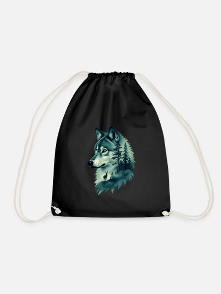 Majestätischer Wolf und Hirsch Natur Kunst - Turnbeutel - Schwarz