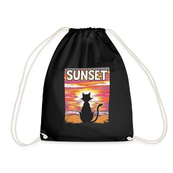Friedlicher Sonnenuntergang Katze für eine - Turnbeutel - Schwarz - Vorne