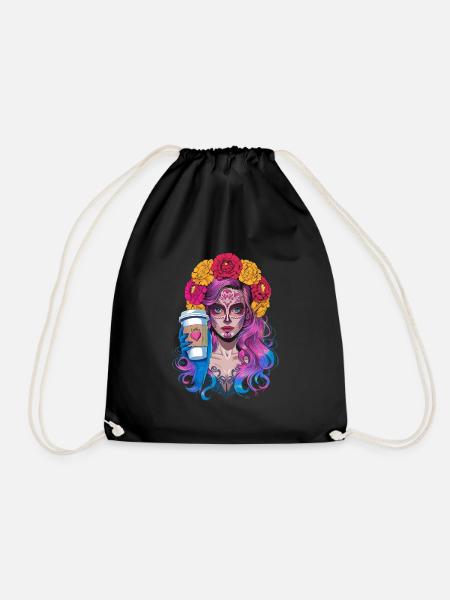 Dia de los Muertos Kaffee mit Schöner Frau aus - Turnbeutel - Schwarz
