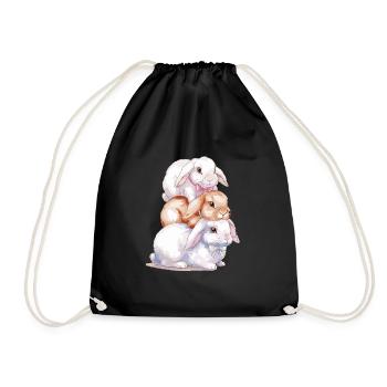 Cute Rabbit Stack for Rabbit Lovers - Drawstring Bag - black - Front