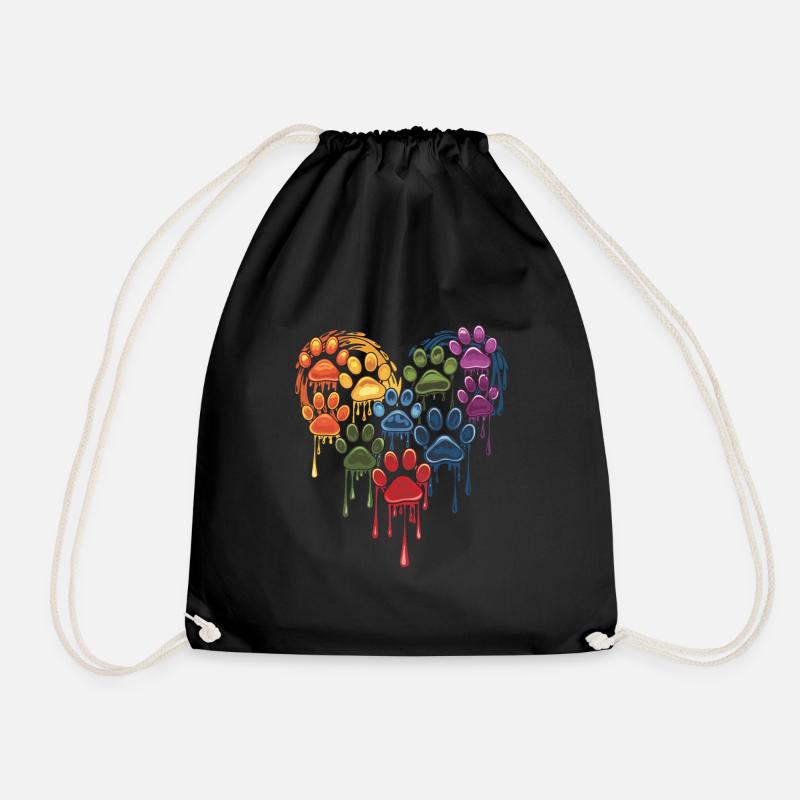 Colorful Paws Heart for Dog Owners - Drawstring Bag - black