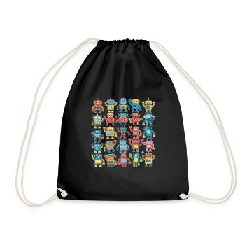 Colorful Robots for Kids - Funny Illustrations - Drawstring Bag - black - Front