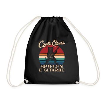 Cool Grandpas Playing Electric Guitar Retro Grandpa - Drawstring Bag - black - Front