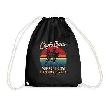 Cool Grandpas Playing Hockey Retro Grandpa - Drawstring Bag - black - Front