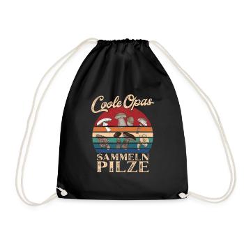 Cool Grandpas Picking Mushrooms Retro Grandpa - Drawstring Bag - black - Front