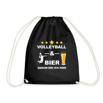 Volleyball beer drinking saying white - Drawstring Bag - black - Front