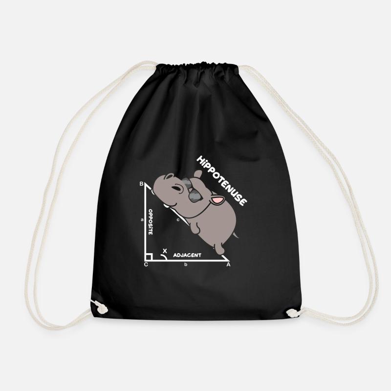 Hypotenuse Hippo Hippopotamus Math Geometry - Drawstring Bag - black