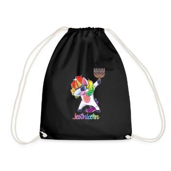 Jewnicorn- Jewish Dabbing Unicorn Hanukkah - Drawstring Bag - black - Front