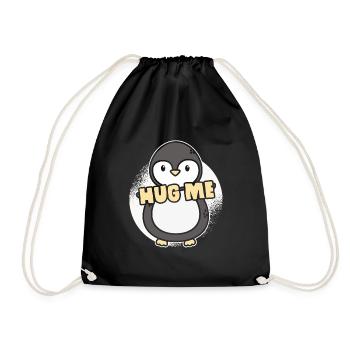 Hug me! Penguin fun shirt gift - Drawstring Bag - black - Front