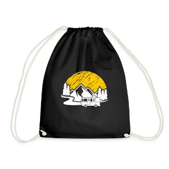 Camping Camping Caravan Nature Vacation Mountains Fun - Drawstring Bag - black - Front
