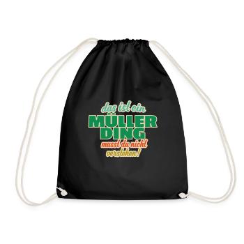 Nachname Müller Ding Name Familienname Geschenk - Turnbeutel - Schwarz - Vorne