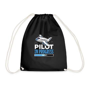 Geschenk für Flugschüler – Pilot in Progress Motiv - Turnbeutel - Schwarz - Vorne