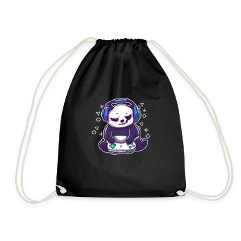 Niedlicher Gaming Panda – Geschenk für Zocker - Turnbeutel - Schwarz - Vorne