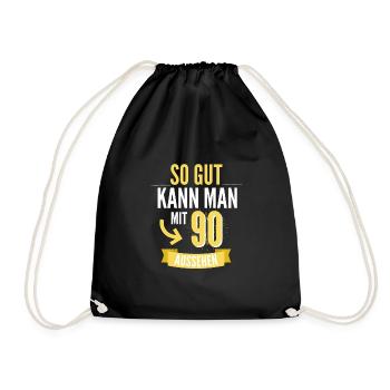 90. Geburtstag Geschenk - Turnbeutel - Schwarz - Vorne