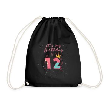 12. Geburtstag - Turnbeutel - Schwarz - Vorne