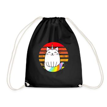 Einhorn Katze Regenbogen Sonnenuntergang - Turnbeutel - Schwarz - Vorne